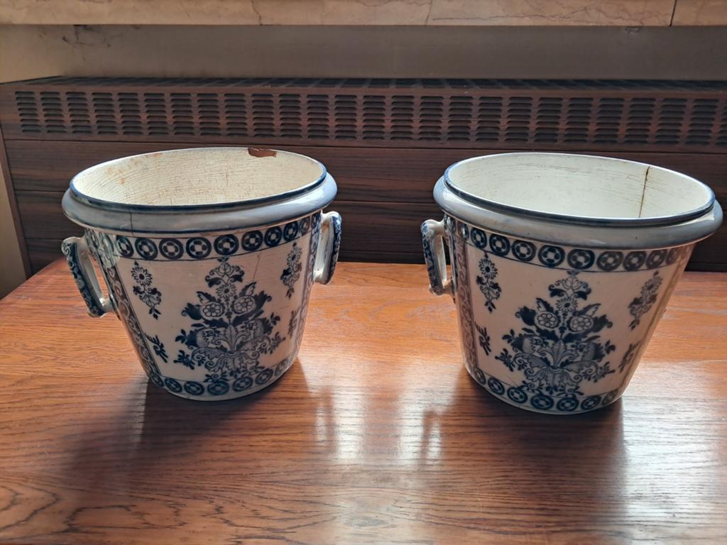 2 cache-pots Delfts blauw met breuken, Maison & Meubles, Enlèvement