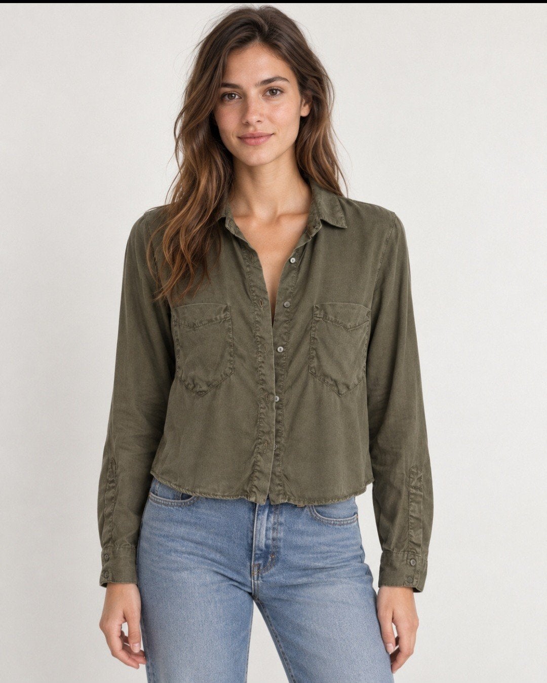 ZARA Basic Denim Blouse Legergroen Maat XS, Zara, Ophalen of Verzenden, Zo goed als nieuw, Maat 34 (XS) of kleiner