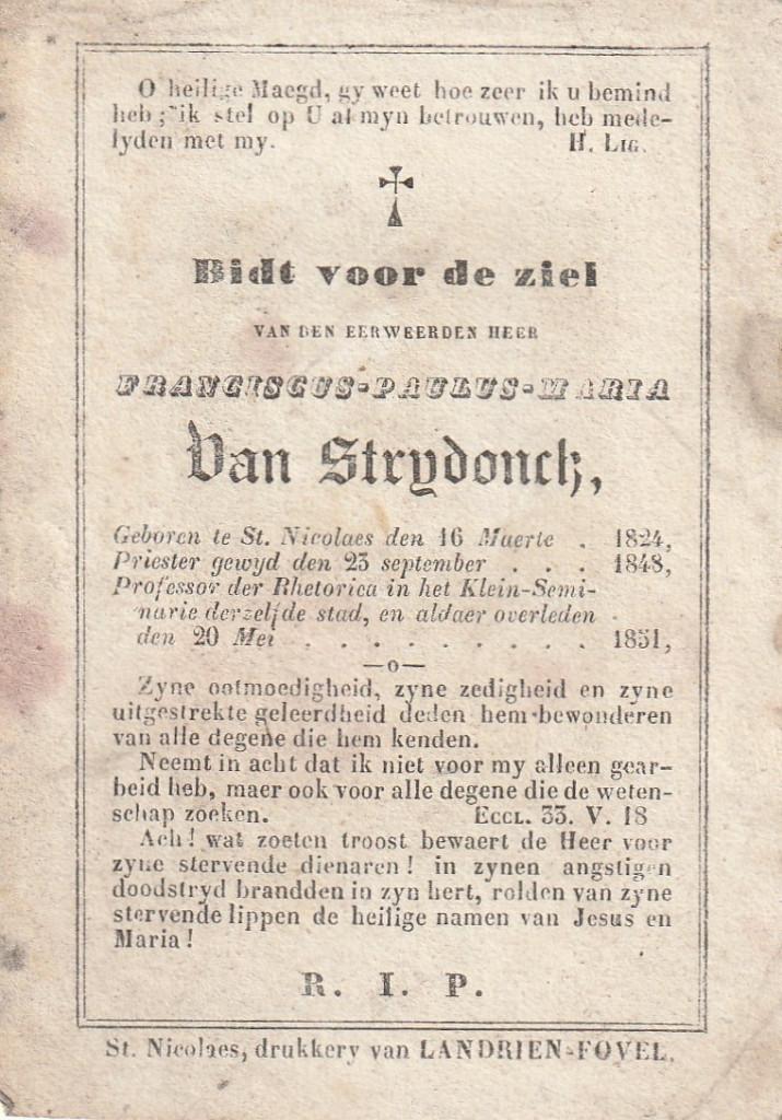 Carte de prière de Saint-Nicolas, 1851, Envoi, Image pieuse