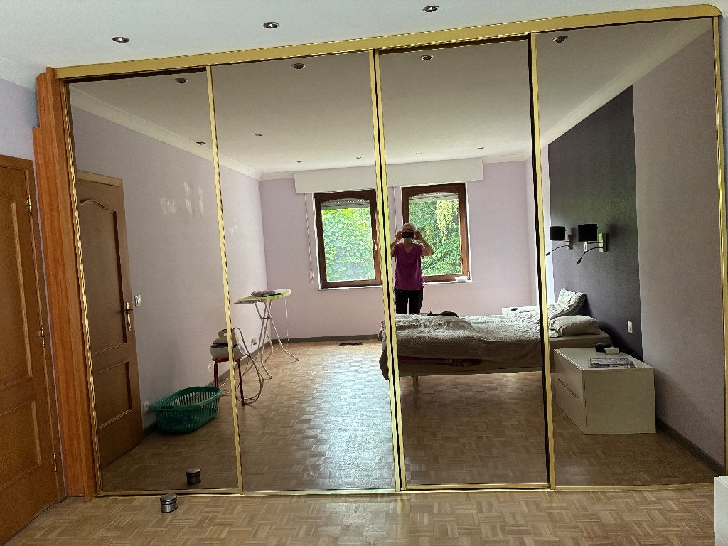 4 portes coulissantes vintage dorées avec miroir, 200 cm ou plus, Enlèvement, 200 cm ou plus, Utilisé