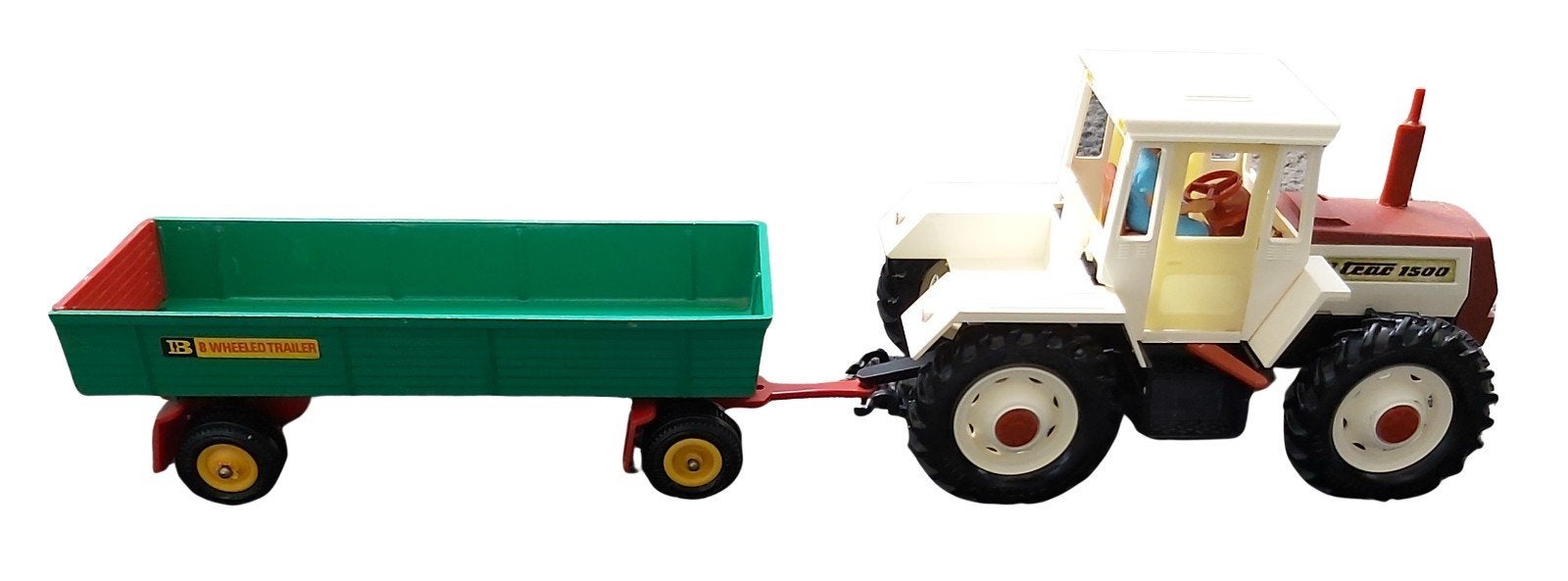 Britains 9597 9558 mb trac 1500 blanc avec remorque à 8 roue, Enlèvement ou Envoi, Comme neuf, Tracteur et Agriculture, Britains