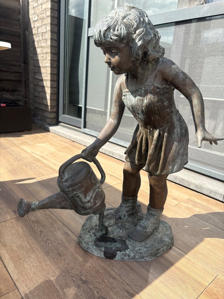 Prachtig groot bronzen tuinbeeld - Meisje met gieter (93 cm), Antiek en Kunst, Ophalen, 50 - 100 cm, Brons, Beeld