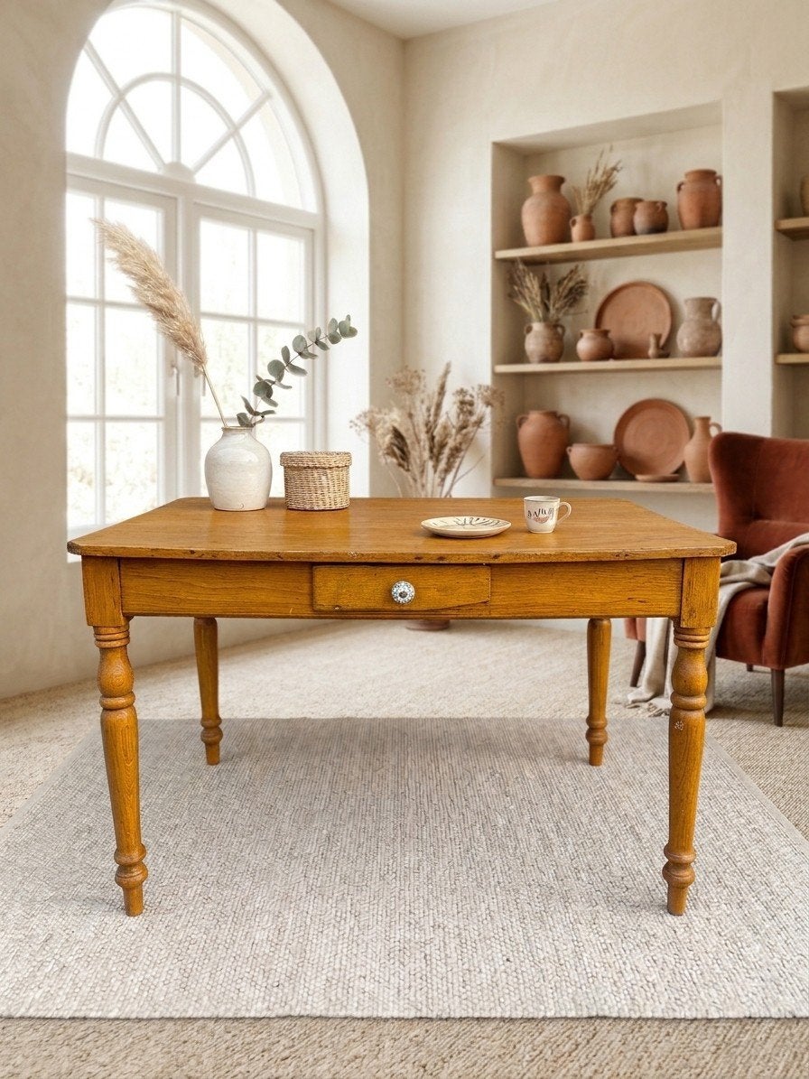 Table de ferme ancienne bois massif – Style campagne chic, Enlèvement