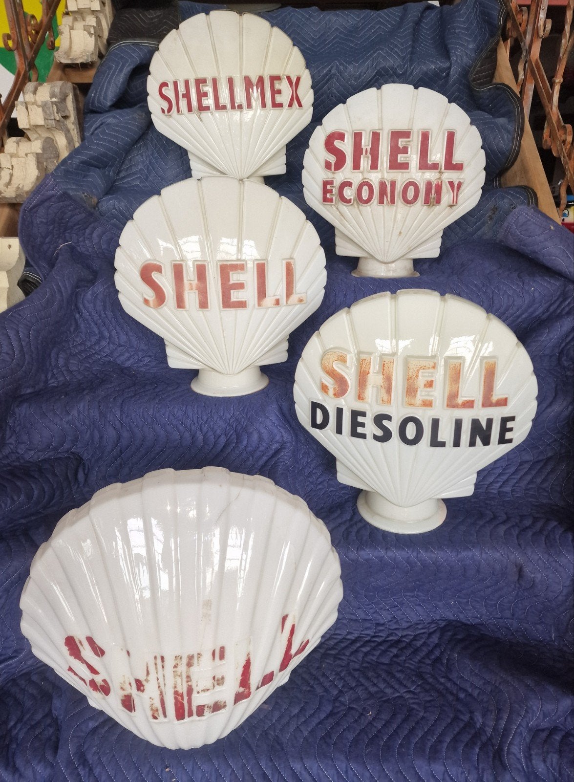 originele oude globes van shell uit de 30/50 jaren, Verzamelen, Ophalen, Gebruikt, Lichtbak of (neon) lamp