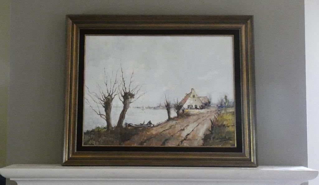 schilderij boerderij aan meer van H.J. Pauwels, Antiek en Kunst, Kunst | Schilderijen | Klassiek, Ophalen