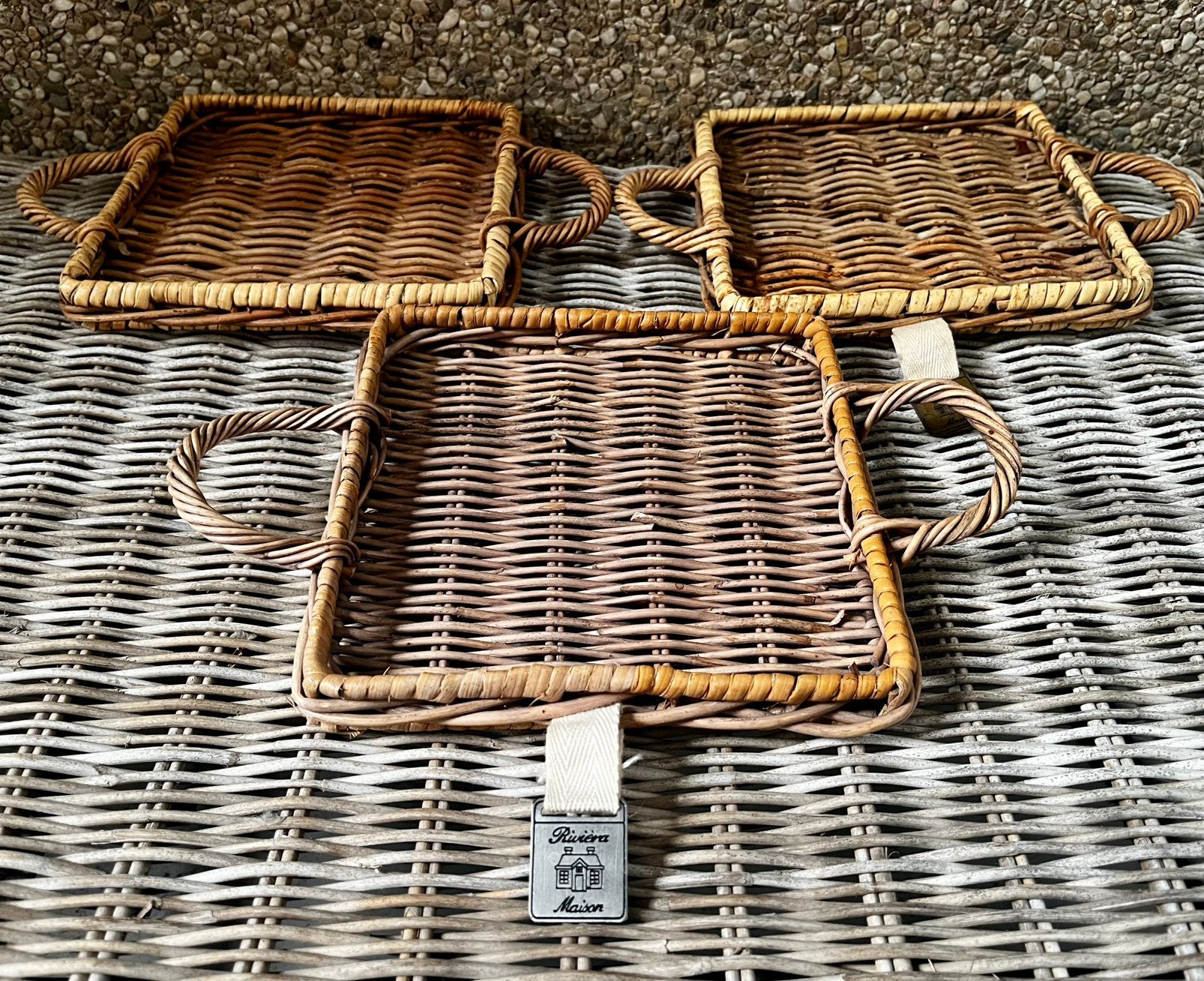 3 serveerplateaus dienblaadjes Rivièra Maison rustic rattan, Enlèvement ou Envoi, Matériau naturel, Fait à la main, Plateau de service