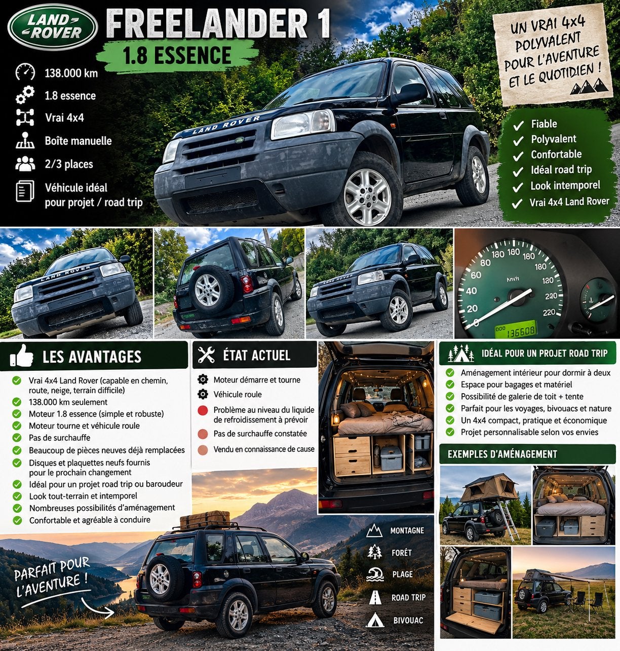 Land Rover 4x4 138.000km beau potentiel, Autos, Achat, Beige, Entreprise, 2000 kg