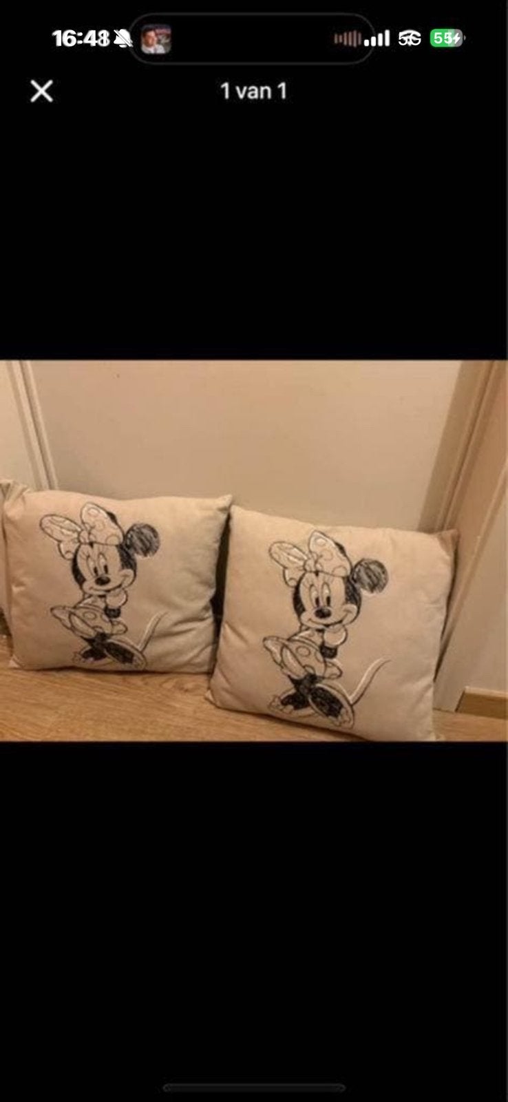 Mickey Mouse kussens 40 op 40cm, Ophalen, Beige, Vierkant, Zo goed als nieuw