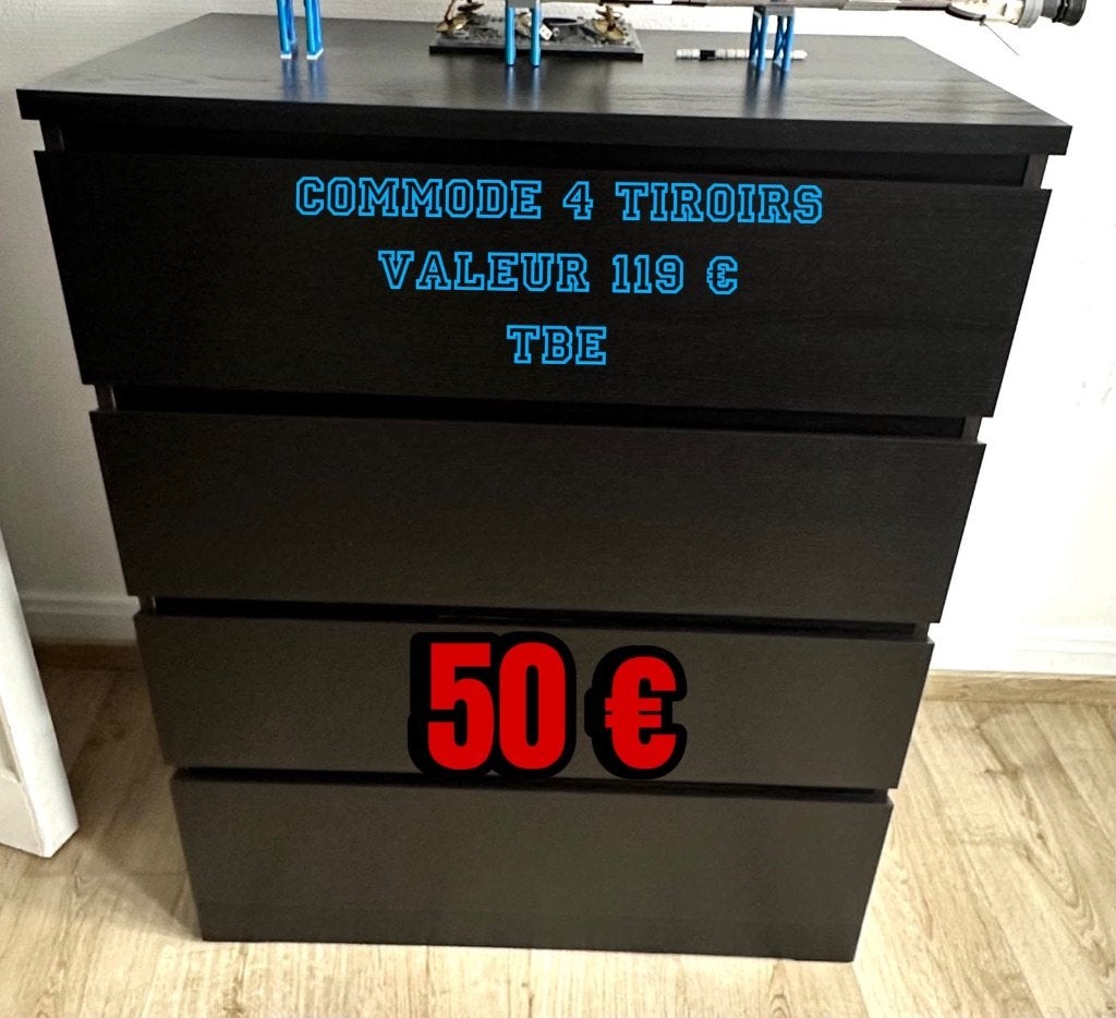 COMMODE 4 TIROIRS IKÉA, 3 ou 4 tiroirs, Moins de 100 cm, Comme neuf, Enlèvement
