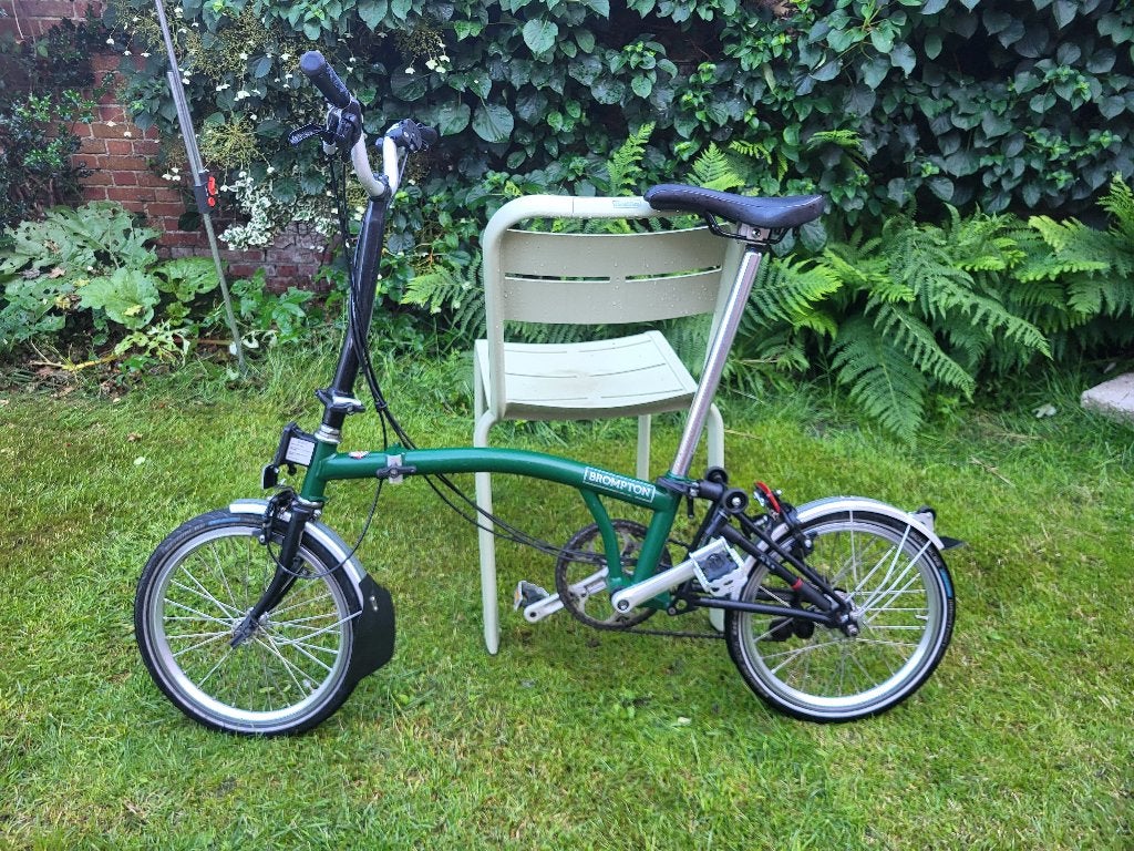 Brompton (groen) met 6 versnellingen, Fietsen en Brommers, Ophalen, Gebruikt, Brompton, Velgrem