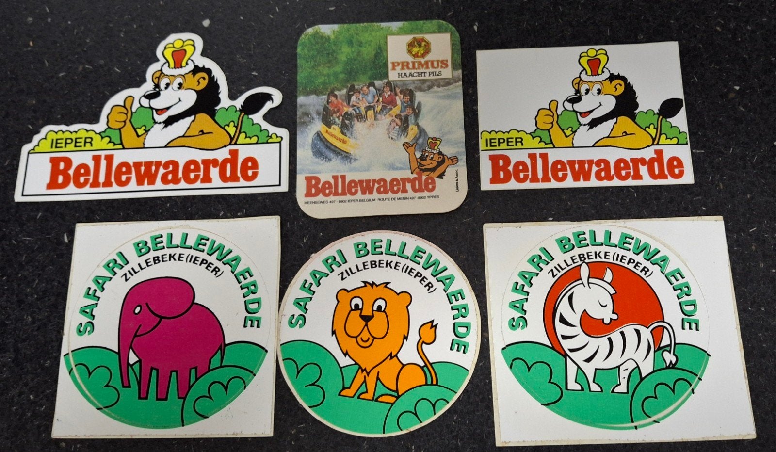 Lot stickers pretpark dierenpark Bellewaerde bierviltje, Ophalen of Verzenden, Zo goed als nieuw, Bedrijf of Vereniging