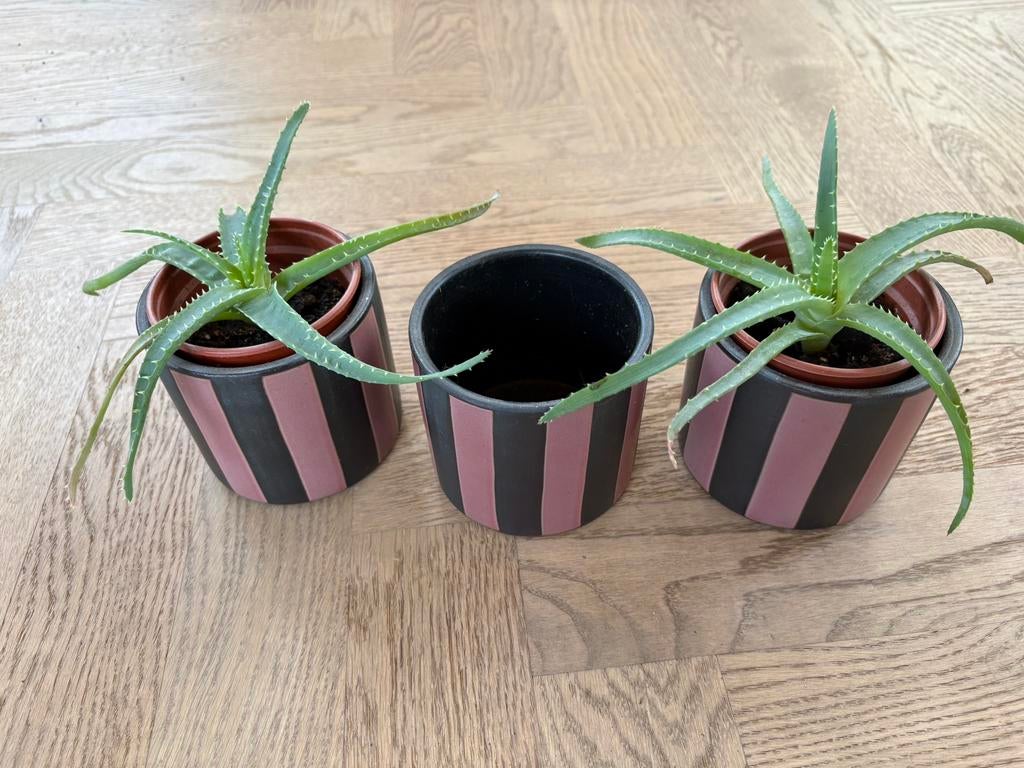 Set van 3 decoratieve bloempotten zwart/roze, Tuin en Terras, Bloempotten, Ophalen of Verzenden, Nieuw, Terracotta