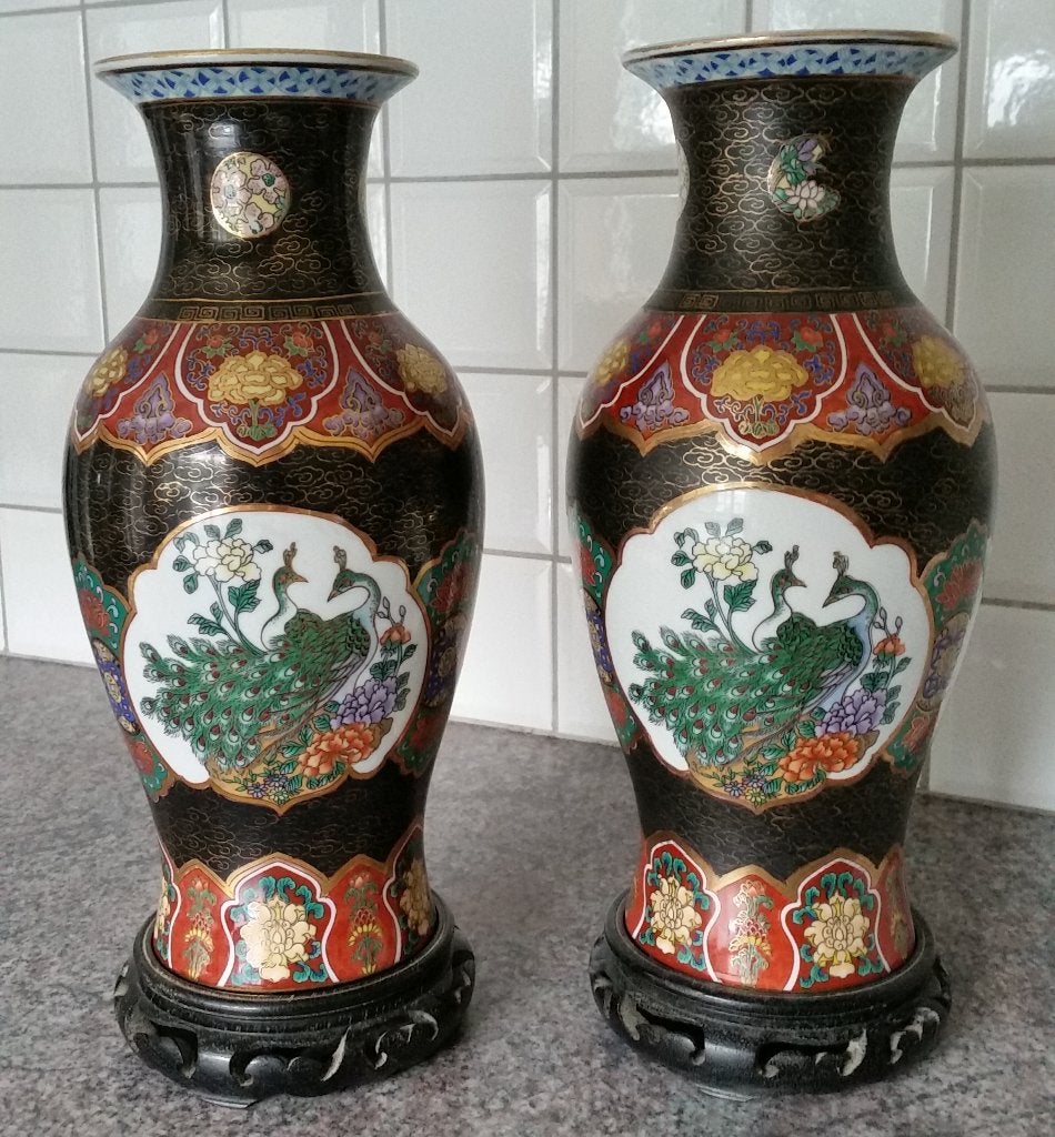 Chinese handgeschilderde vazen met pauwen - 30 cm, Maison & Meubles, Accessoires pour la Maison | Vases, Utilisé, Autres couleurs