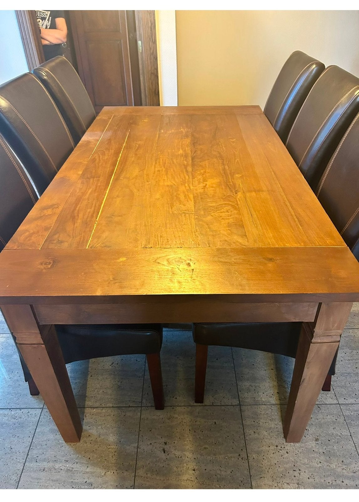 Tafel + tv meubel + 6 lederen stoelen, Enlèvement, Comme neuf
