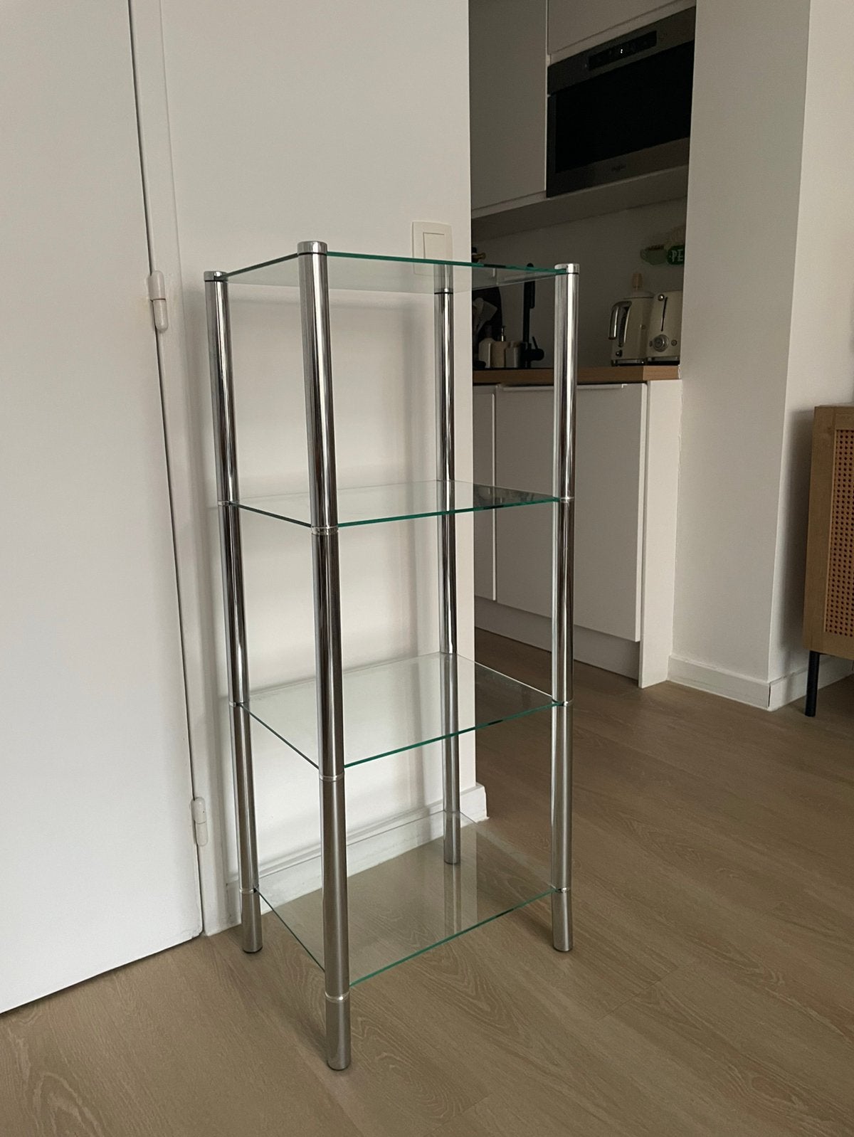 Étagère / Vitrine colonne en verre métal chromé - 4 niveaux, Ophalen, Zo goed als nieuw
