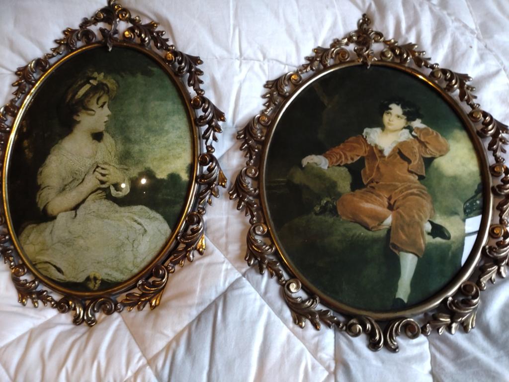2 Italiaanse medaillons in messing kader. Gedrukte prenten, Antiek en Kunst, Ophalen