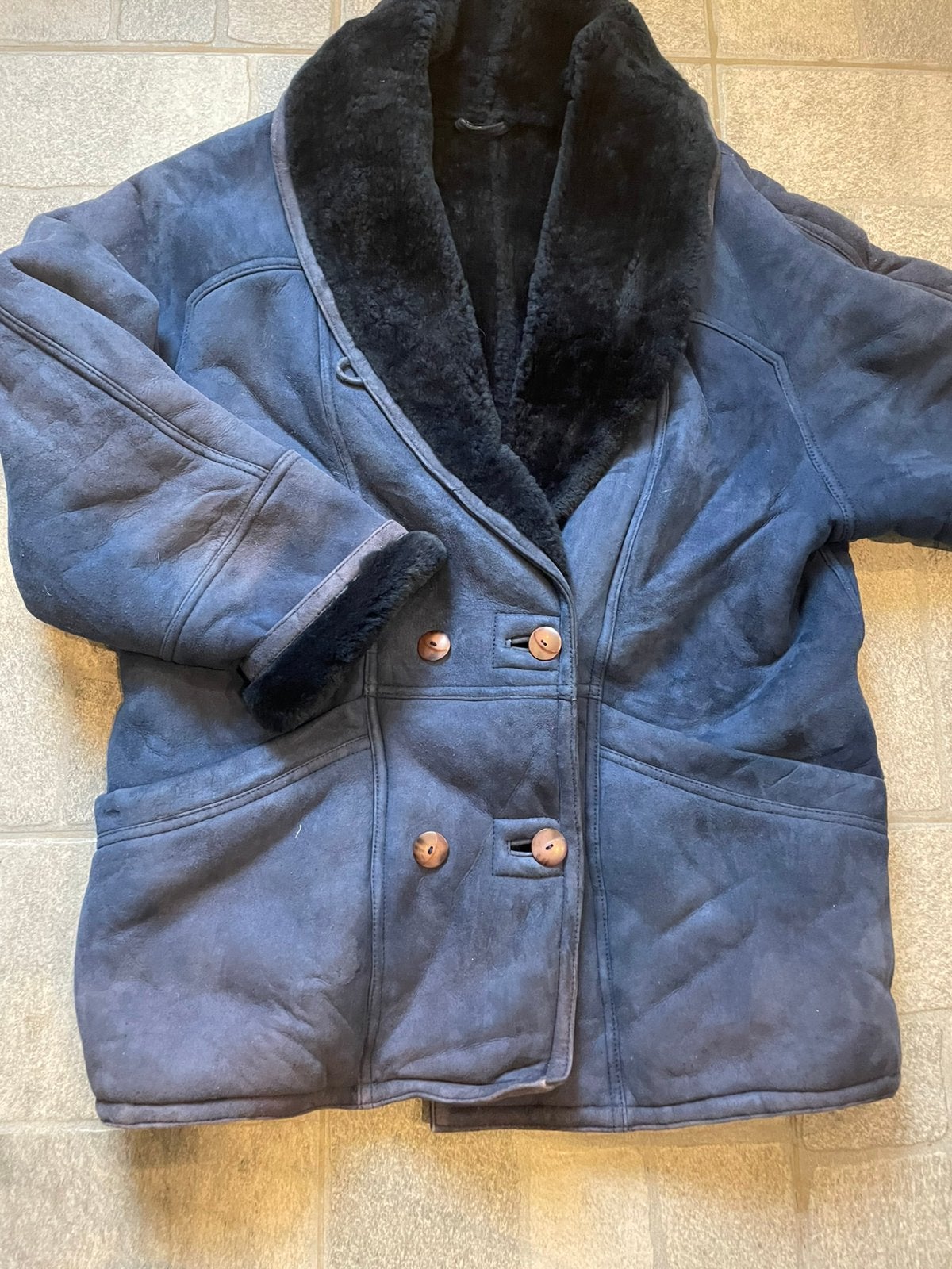 Veste en mouton retourner naturel, Taille 46/48 (XL) ou plus grande, Enlèvement, Porté, Bleu
