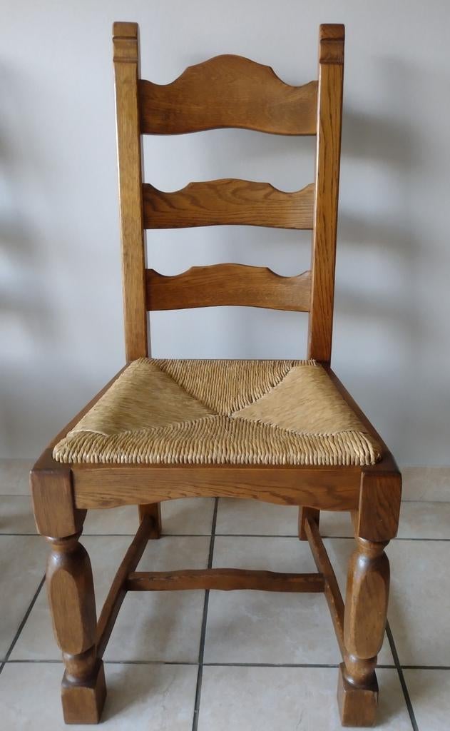6 chaises de salle à manger en chêne avec sièges en osier, Enlèvement, Comme neuf, Osier ou Rotin