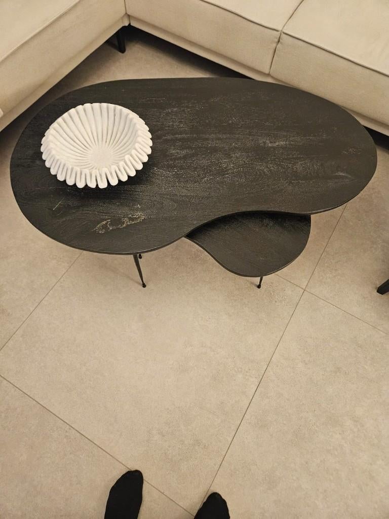 Salontafel mangohout zwart, Huis en Inrichting, Tafels | Salontafels, Gebruikt, Overige vormen, Minder dan 50 cm, Ophalen