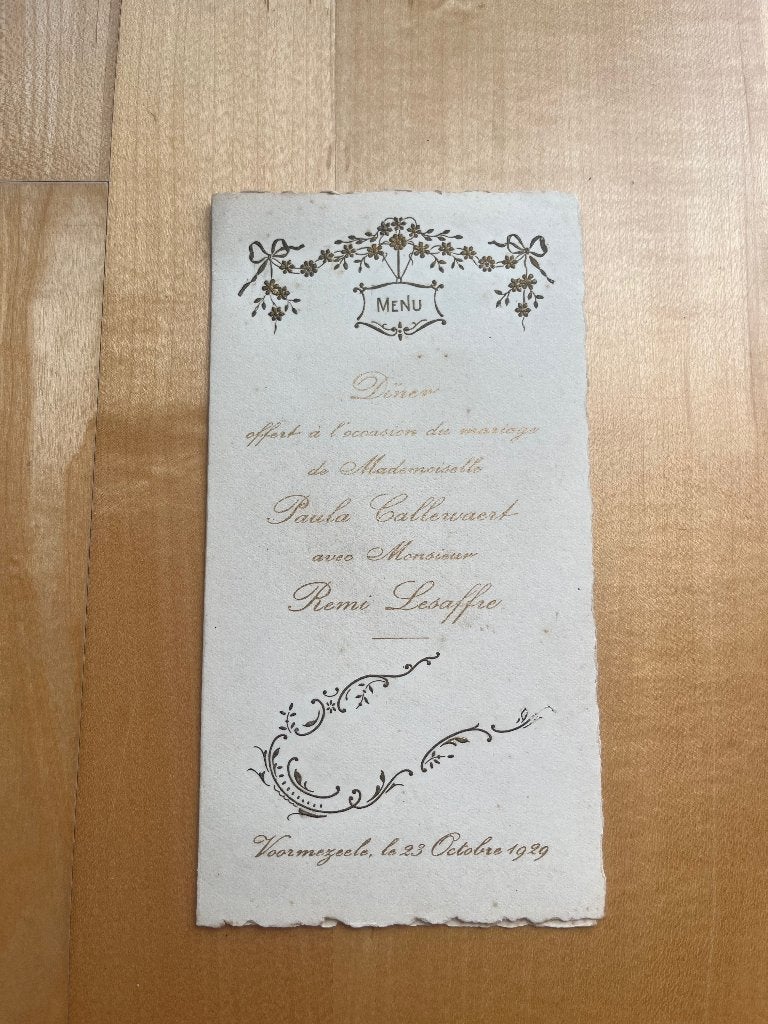 Menukaart huwelijk- Voormezele 1929, Ophalen of Verzenden, Overige typen