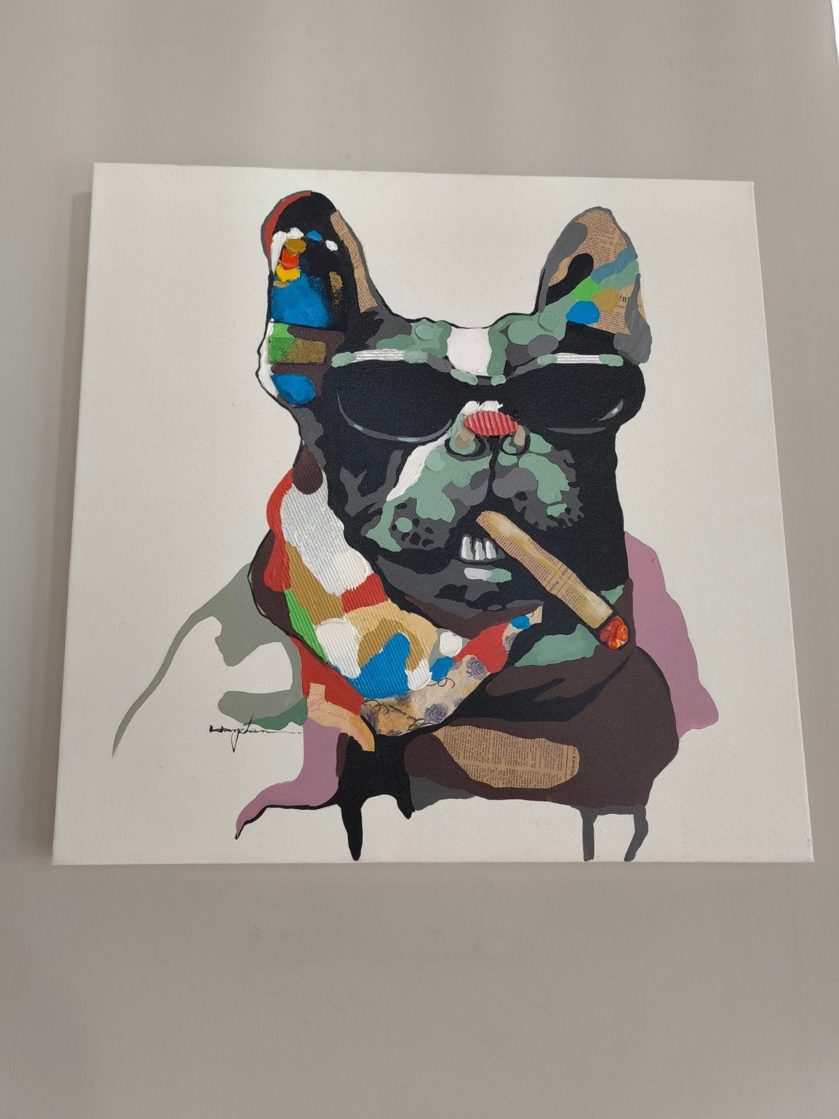 Tableau Street Art Bulldog avec lunettes et cigare, Antiquités & Art, Art | Peinture | Moderne, Enlèvement, Bois, Signé