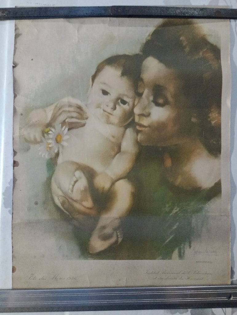 Marius Marion vintage Moederdagposter uit 1946, 36x48, Ophalen of Verzenden, Lithografie