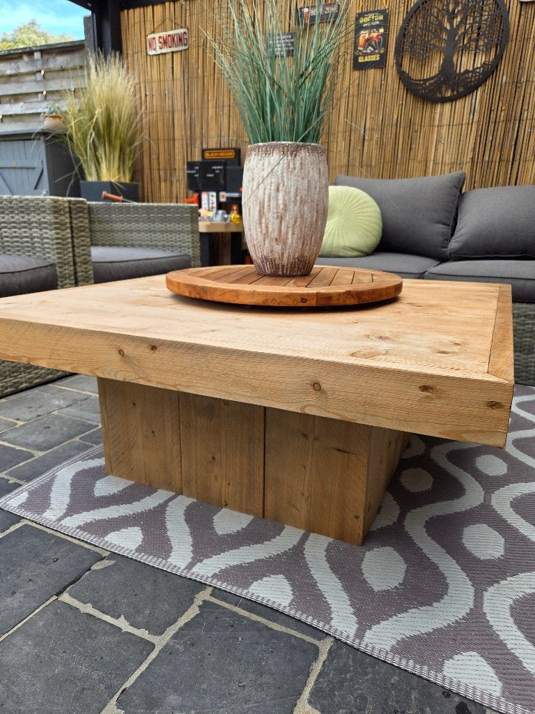 Steigerhouten loungetafel, Tuin en Terras, Ophalen, Zo goed als nieuw, Vierkant, Hout