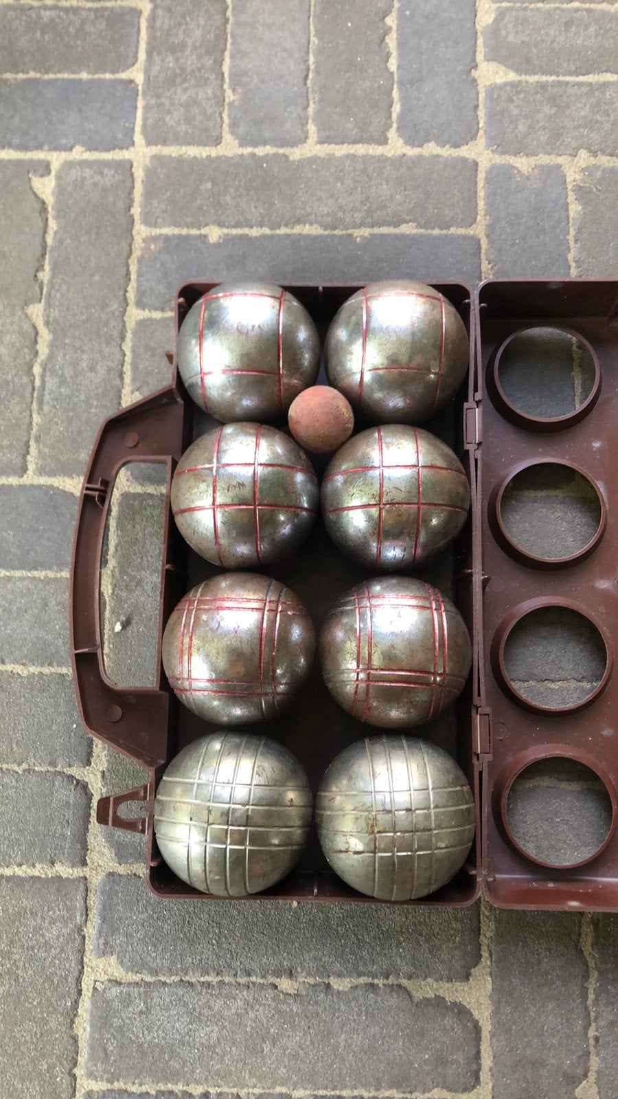 Set ijzeren petanqueballen (4 x 2 stuks ), Sport en Fitness, Bowlen, Ophalen, Gebruikt, Bal