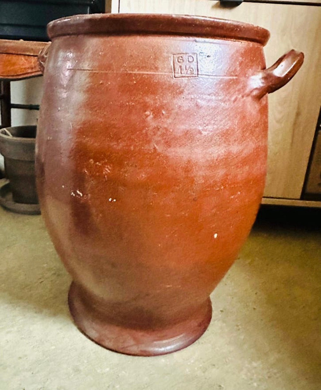 Grand pot ancien en grès brun–style campagne, Jardin & Terrasse, Enlèvement, Comme neuf, Intérieur