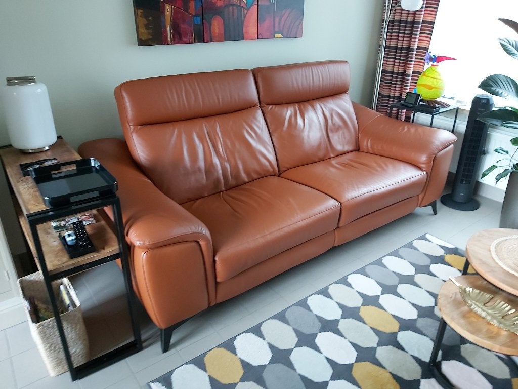 Canapé en cuir, 2 fauteuils inclinables à réglage électrique, Trois personnes, Moins de 75 cm, 200 à 250 cm, Banc droit
