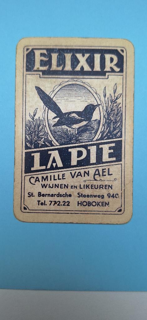 Speelkaart Borgerhout_Elixir La Pie likeuren_C_blauw wit_192, Ophalen of Verzenden, Gebruikt, Speelkaart(en)