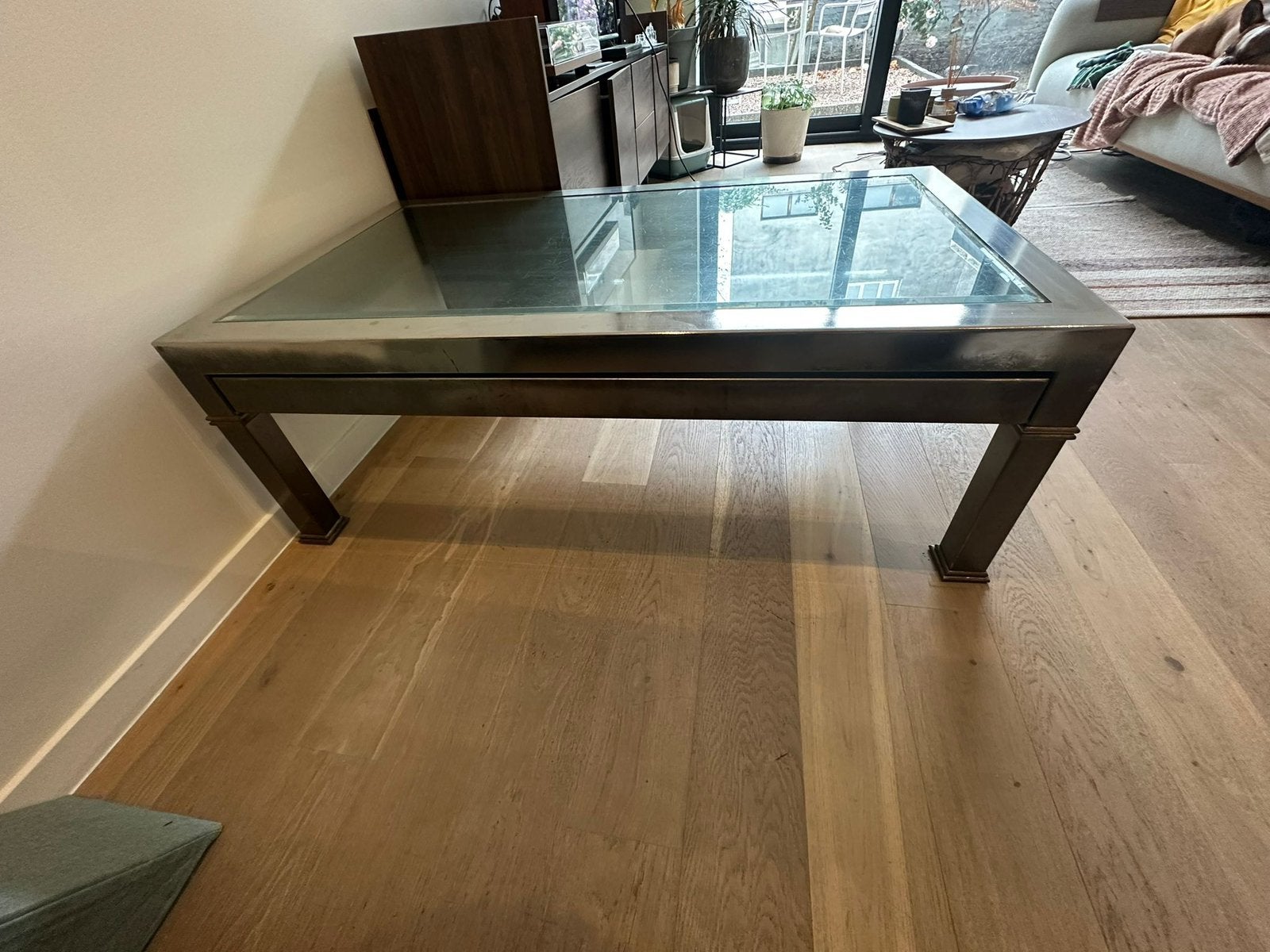 Salon tafel glas, vitrine, Huis en Inrichting, Ophalen, Gebruikt, 100 tot 150 cm, 50 tot 100 cm