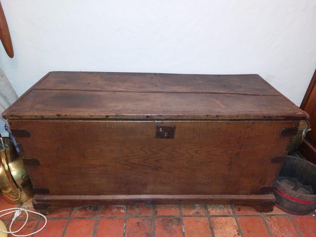 oude zware eiken koffer, jaren 1800, Antiek en Kunst, Ophalen