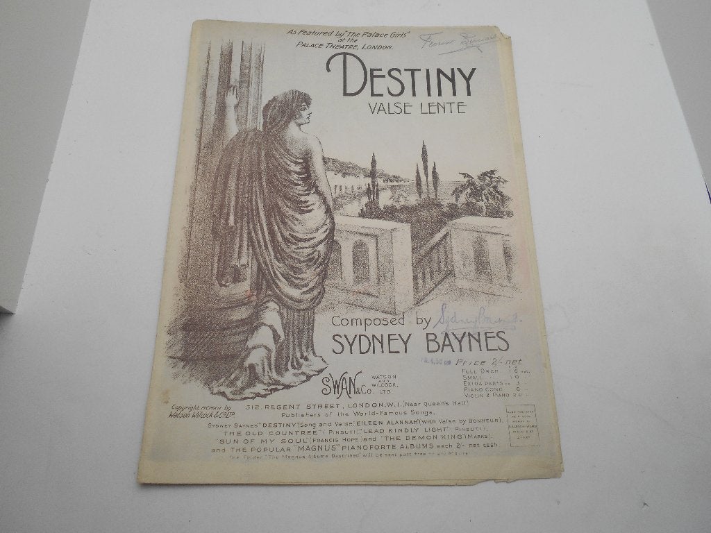 ancienne partition "Destiny " valse lente  Sydney Baynes, Musique & Instruments, Enlèvement ou Envoi, Utilisé
