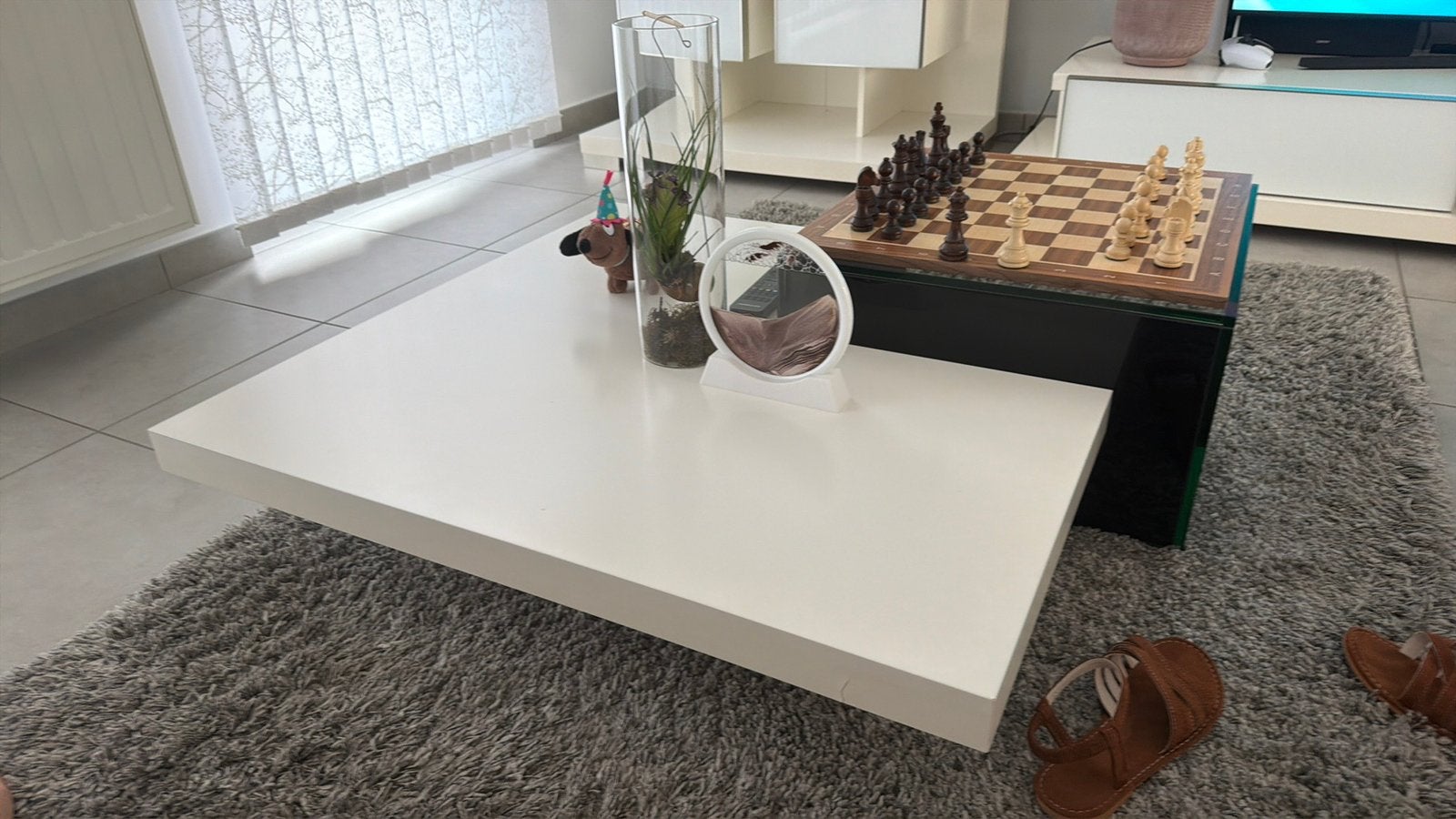 Meubles de salon contemporain blanc / verre dépoli, Ophalen, Zo goed als nieuw, Glas
