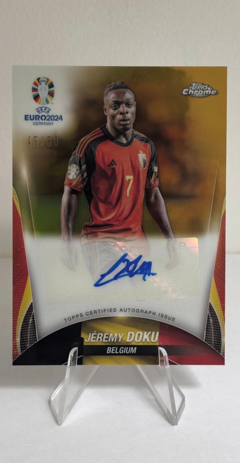 Topps Chrome Jérémy Doku auto /50, Ophalen of Verzenden, Zo goed als nieuw