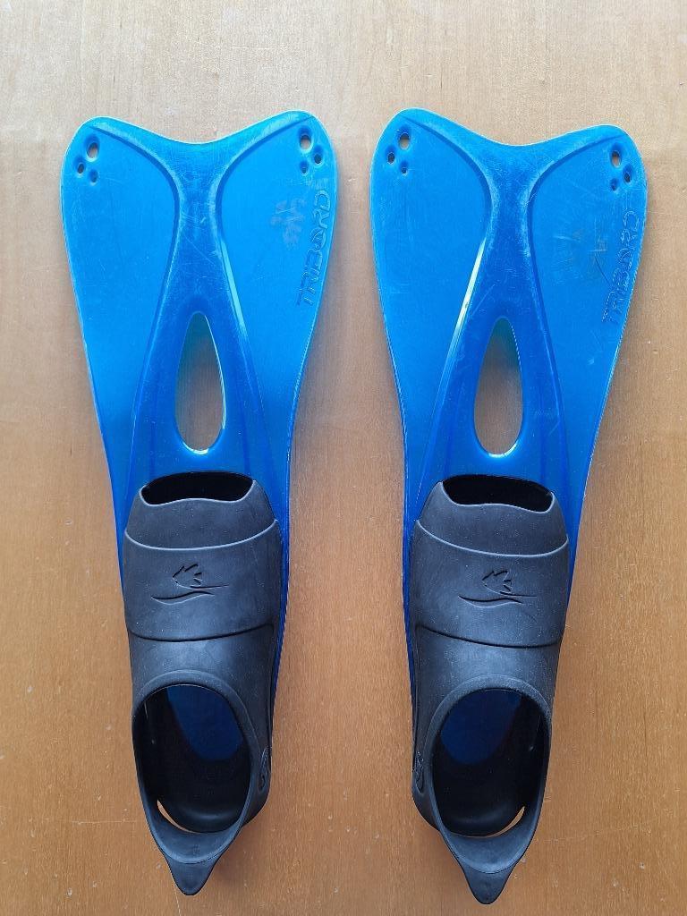 Blauwe zwemvliezen lang (maat 35-36), Ophalen of Verzenden, Gebruikt, Snorkelvinnen
