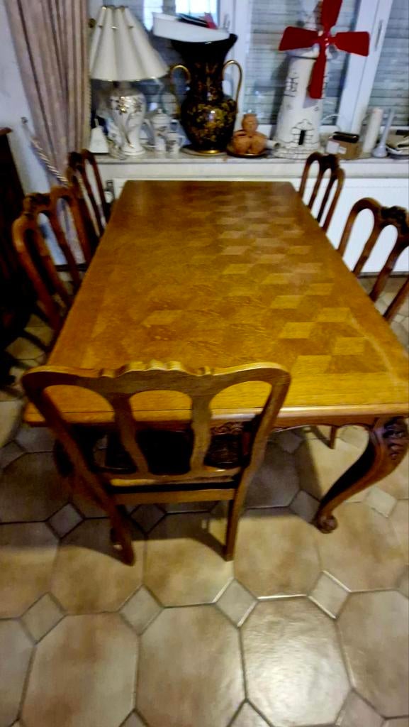 Table stylée en chêne et ses 5 chaises, Maison & Meubles, Enlèvement