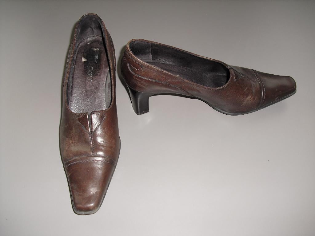 Chaussures Vintage cuir Cypres 40, Enlèvement ou Envoi, Chaussures à haut talons, Brun, Porté