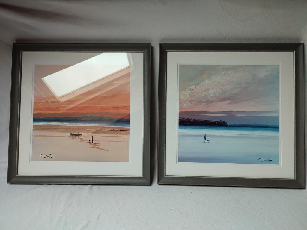 4 reproducties thema zon zee en strand, Antiek en Kunst, Ophalen