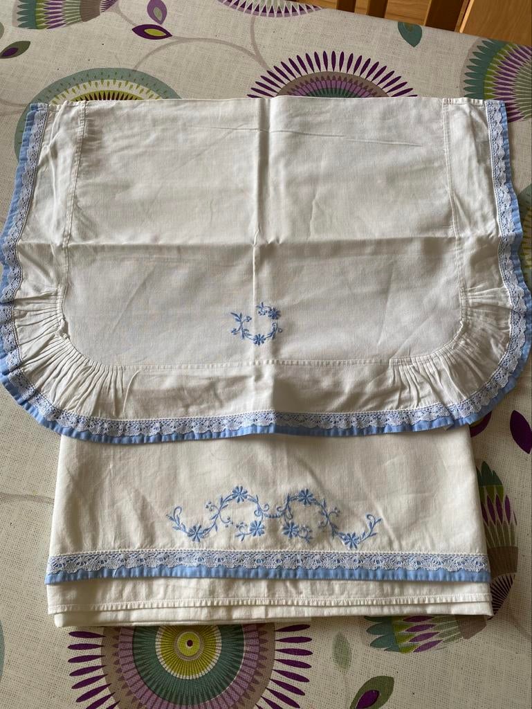 Drap + taie d’oreiller pour lit bébé vintage, Enlèvement ou Envoi, Oreiller