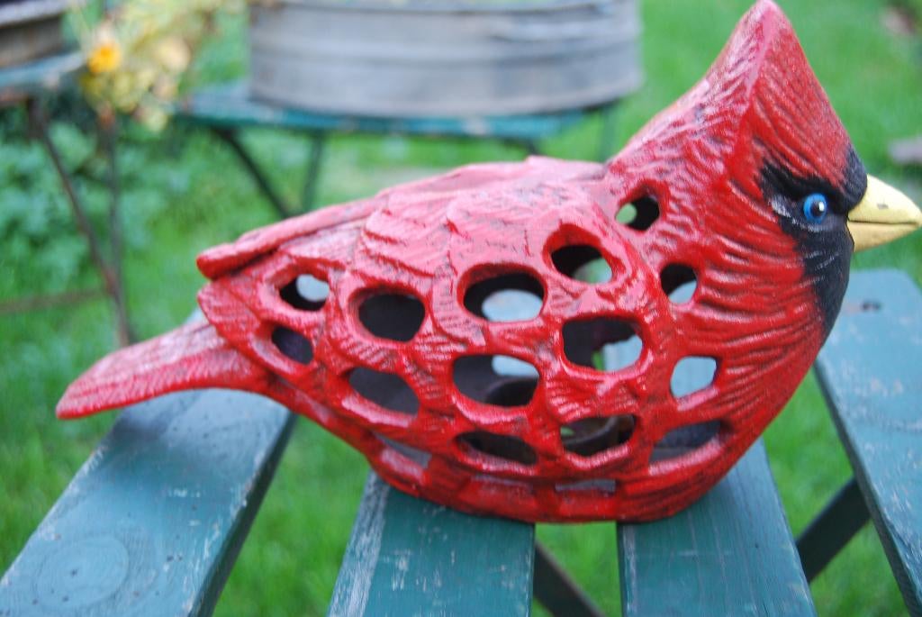 PHOTOPHORE EN FONTE PATINEE POLYCHROME (oiseau cardinal), Enlèvement ou Envoi, Neuf