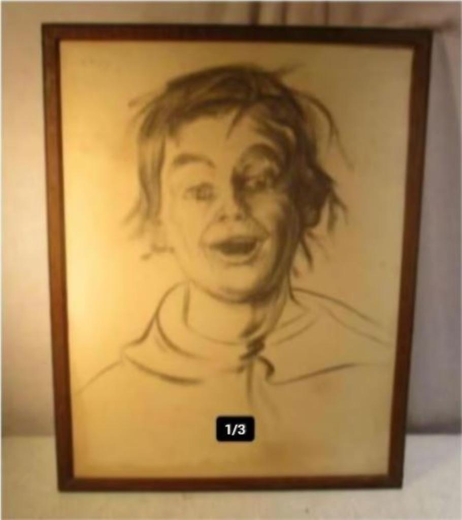 Mooi Oude Tekening 'Lachende Man' - E Heylen, Antiek en Kunst, Ophalen of Verzenden