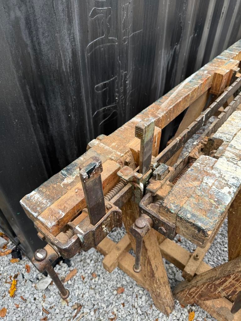 Oude schragen met lijmklemmen, Ophalen, Gebruikt