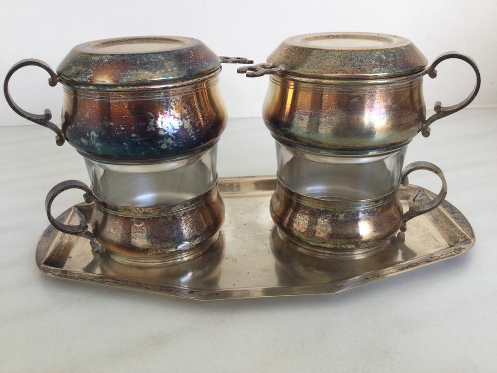 2 zilveren filters op zilveren schaaltje, Antiek en Kunst, Ophalen of Verzenden