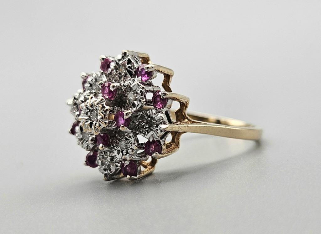Bague vintage en or, pierre précieuse, rubis et diamant. 202, Bijoux, Sacs & Beauté, Bagues, Rouge, Enlèvement ou Envoi, Comme neuf
