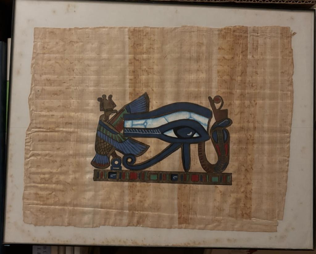 hand-geschilderde egyptisch papyrus kunstwerkje in kader, Antiek en Kunst, Ophalen of Verzenden