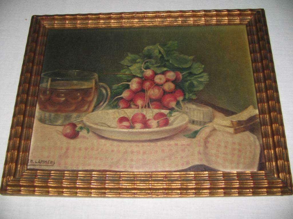 Mooi schilderijtje een stil leven van LM Lammens, Antiek en Kunst, Ophalen of Verzenden