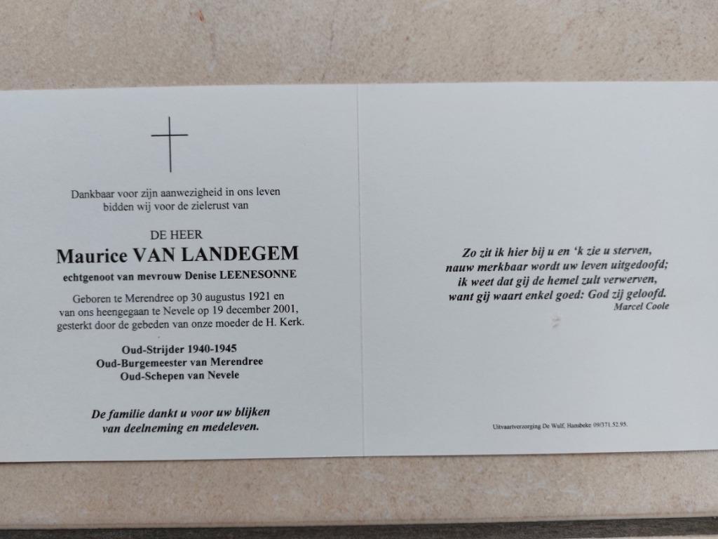 doodsprentje ereburgemeester Merendree (2001), Verzenden