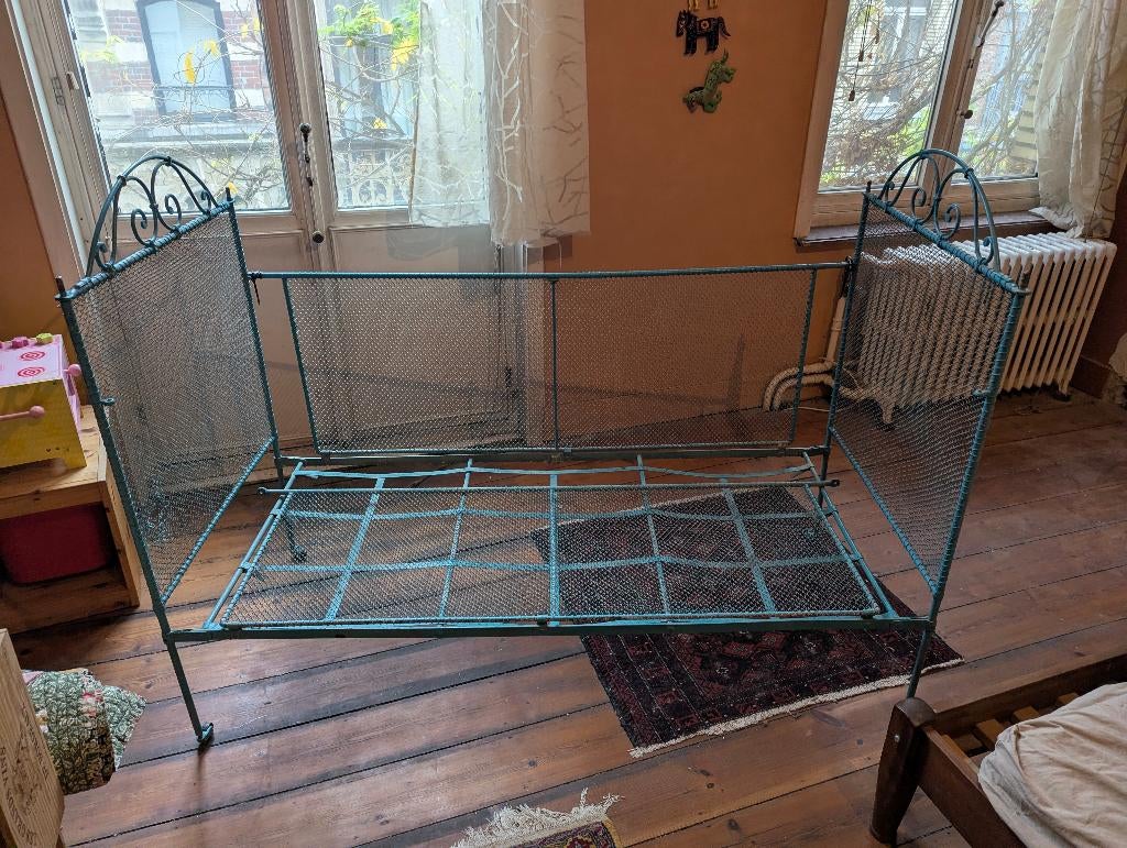 Vintage metalen opklapbed voor kinderen - blauwe kleur, Ophalen, Gebruikt, Blauw, Vintage